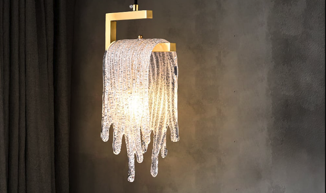 Lâmpada de Pendente de Vidro Iridescente em Cascata Moderna