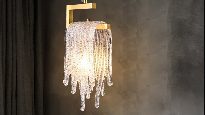 Lâmpada de Pendente de Vidro Iridescente em Cascata Moderna